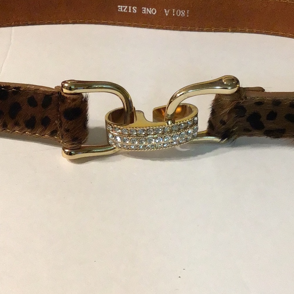 Animal leather belt Rhinestone accent closure